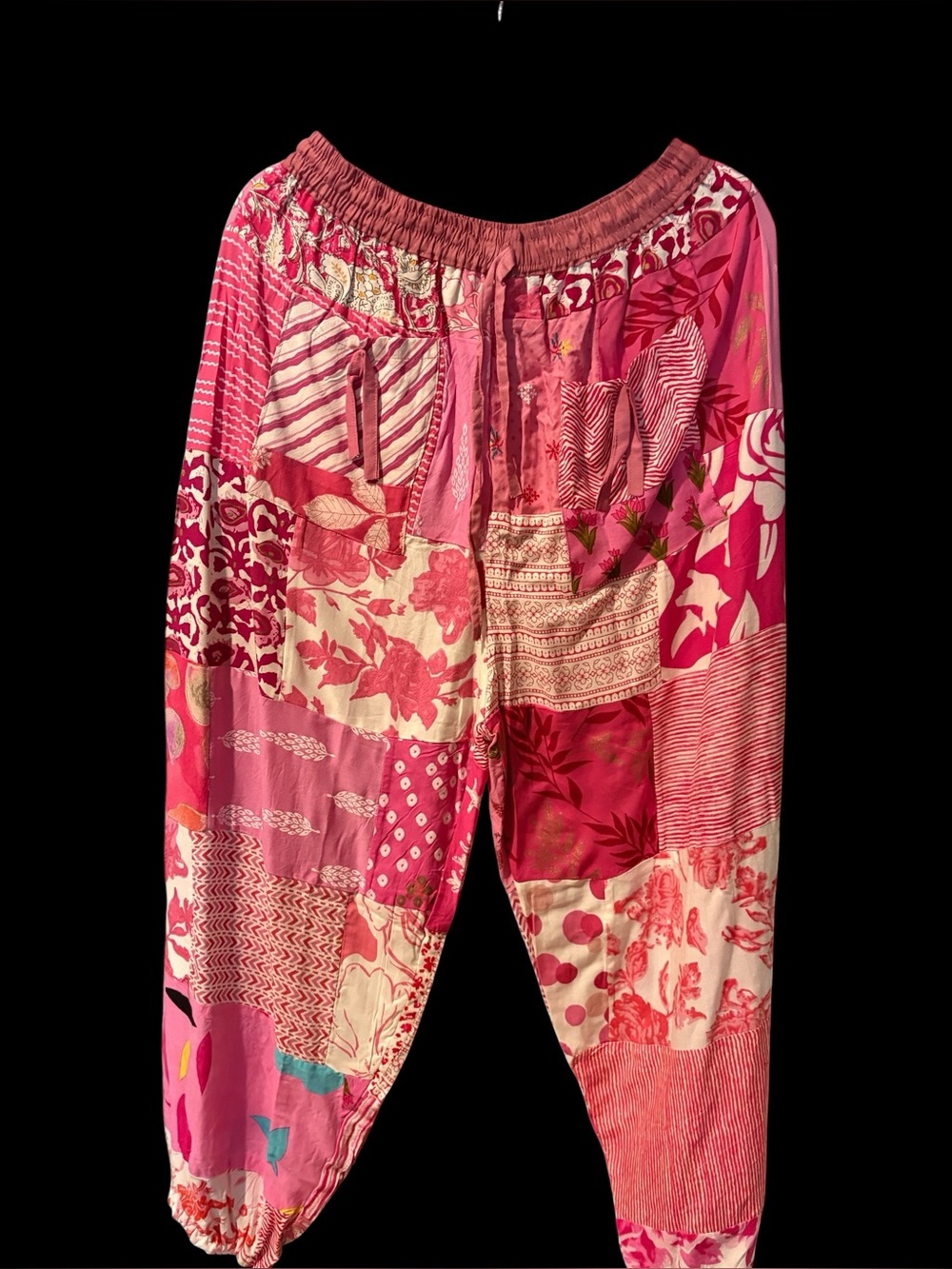 Pink #13 NWT 100% rayon patchwork jogger bottom pants